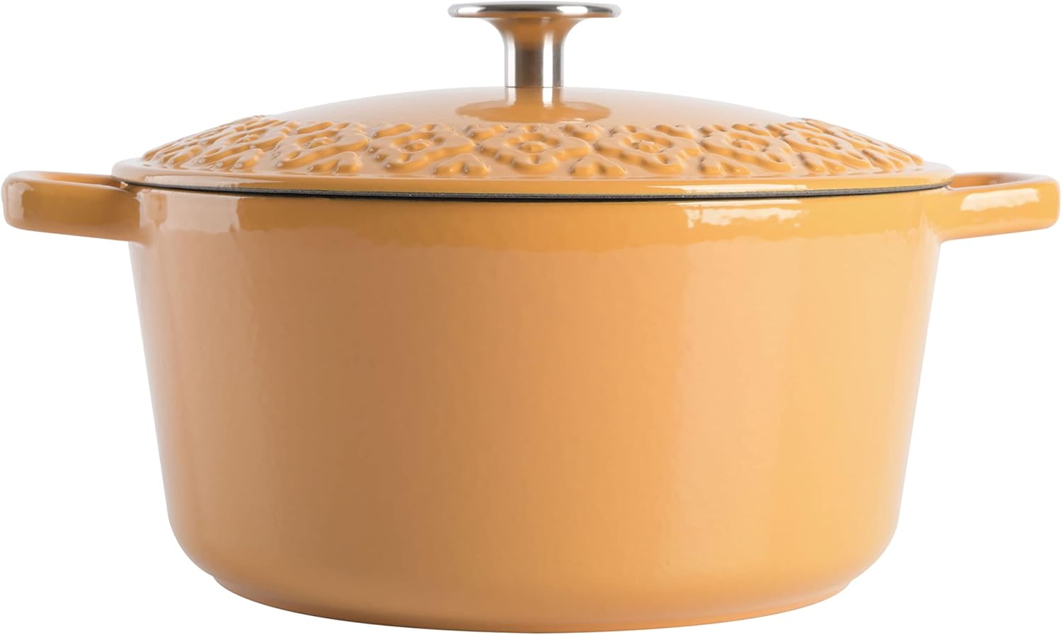 SPICE BY TIA MOWRY 3.5 QT 87075.02R Enamelled Cast Iron Dutch Oven with Embossed Lid, Honey Gold SPICE BY TIA MOWRY 3.5 QT 87075.02R Enamelled Cast Iron Dutch Oven with Embossed Lid, Honey Gold